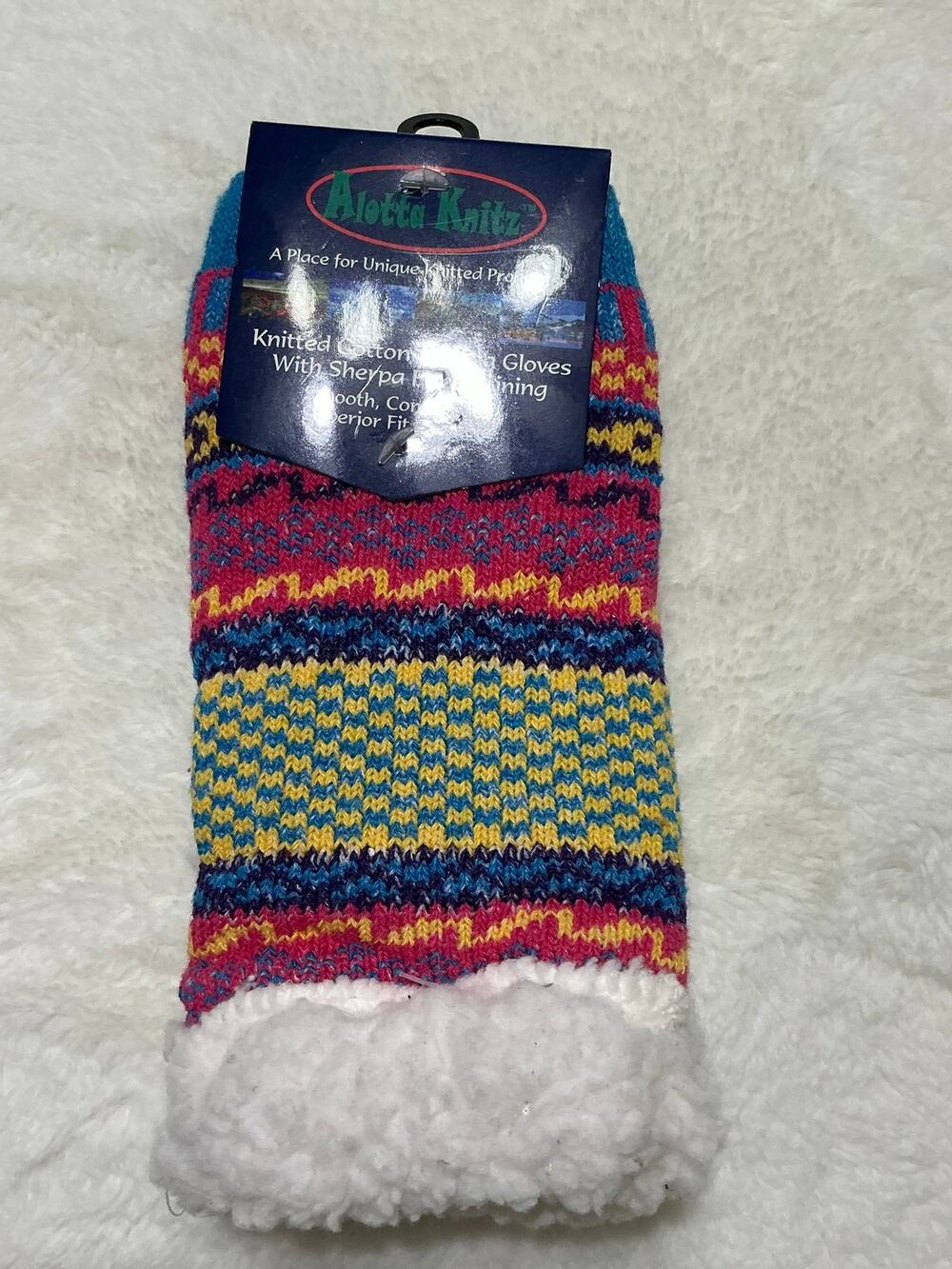 Alotta Knitz Sherpa Fleece Lined Texting Gloves Knit Multicolor NWT One Size